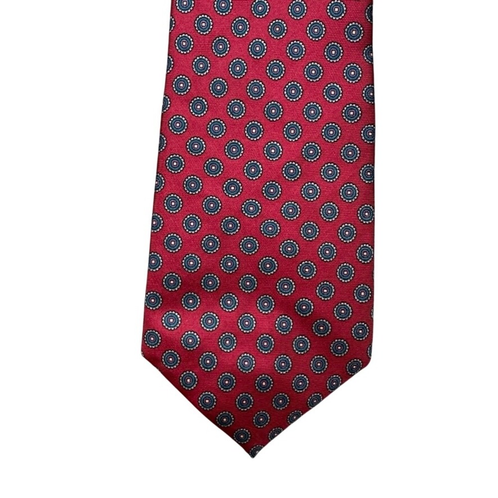 Hathaway Mens Silk Tie Red Blue Geometric Medallion Pattern Made in USA Classic